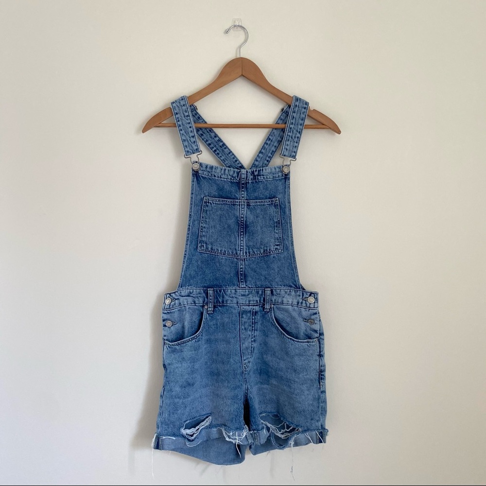 H&M Denim Bib Overall Shorts - Dark Blue